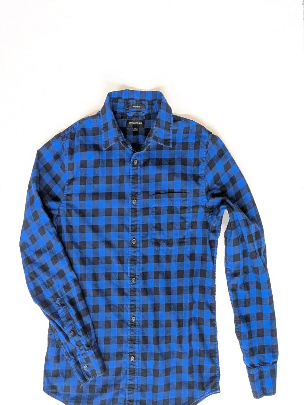 Banana Republic Men's L Blue buffalo check Plaid long-sleeve Button-up Shirt